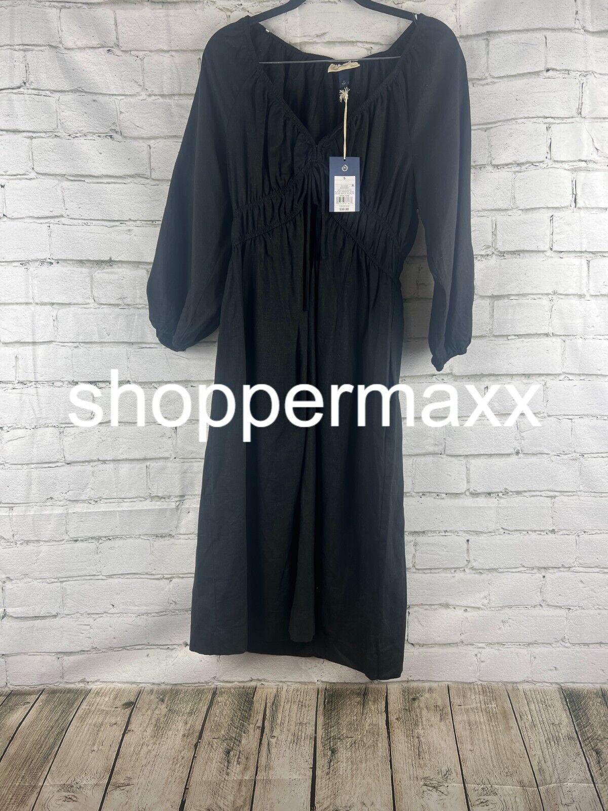 Women's Tie-Front Puff 3/4 Sleeve Midi Dress - Universal Thread, Black, S