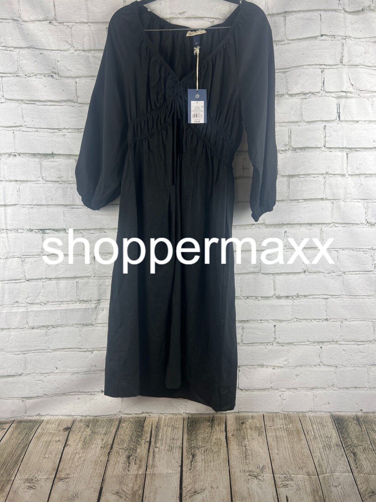 Women's Tie-Front Puff 3/4 Sleeve Midi Dress - Universal Thread, Black, S