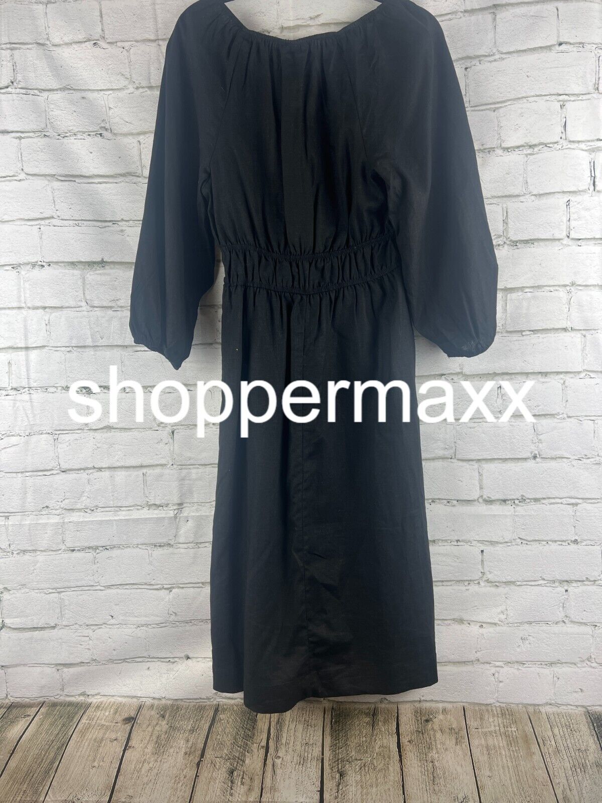 Women's Tie-Front Puff 3/4 Sleeve Midi Dress - Universal Thread, Black, S