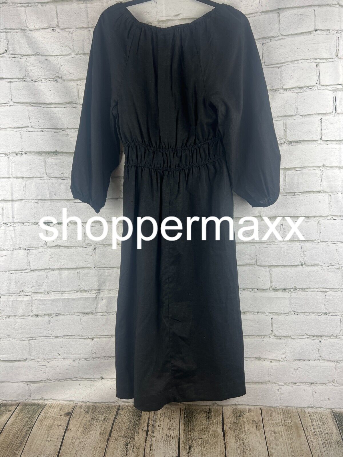 Women's Tie-Front Puff 3/4 Sleeve Midi Dress - Universal Thread, Black, S