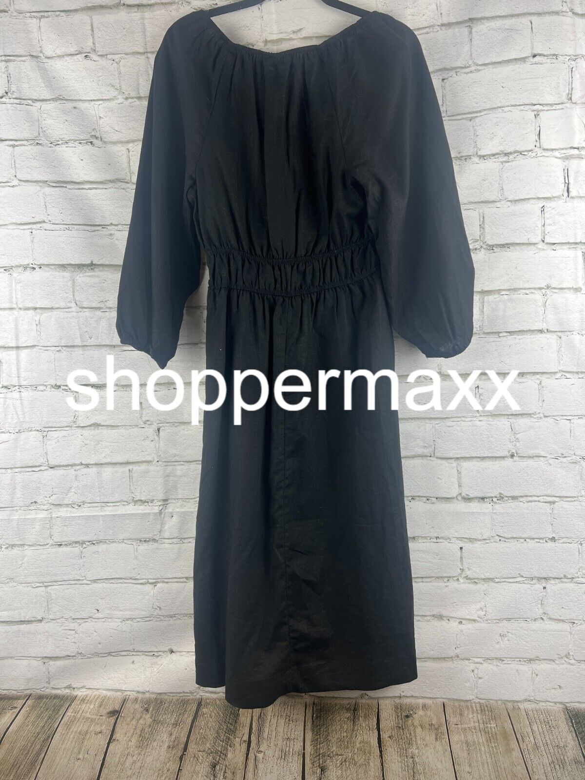Women's Tie-Front Puff 3/4 Sleeve Midi Dress - Universal Thread, Black, S