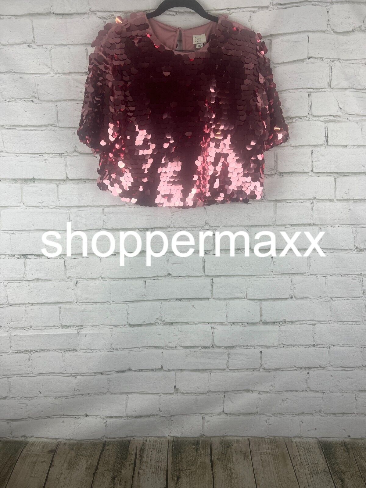 Women's Short Sleeve Paillettes - A New Day, Pink, XS