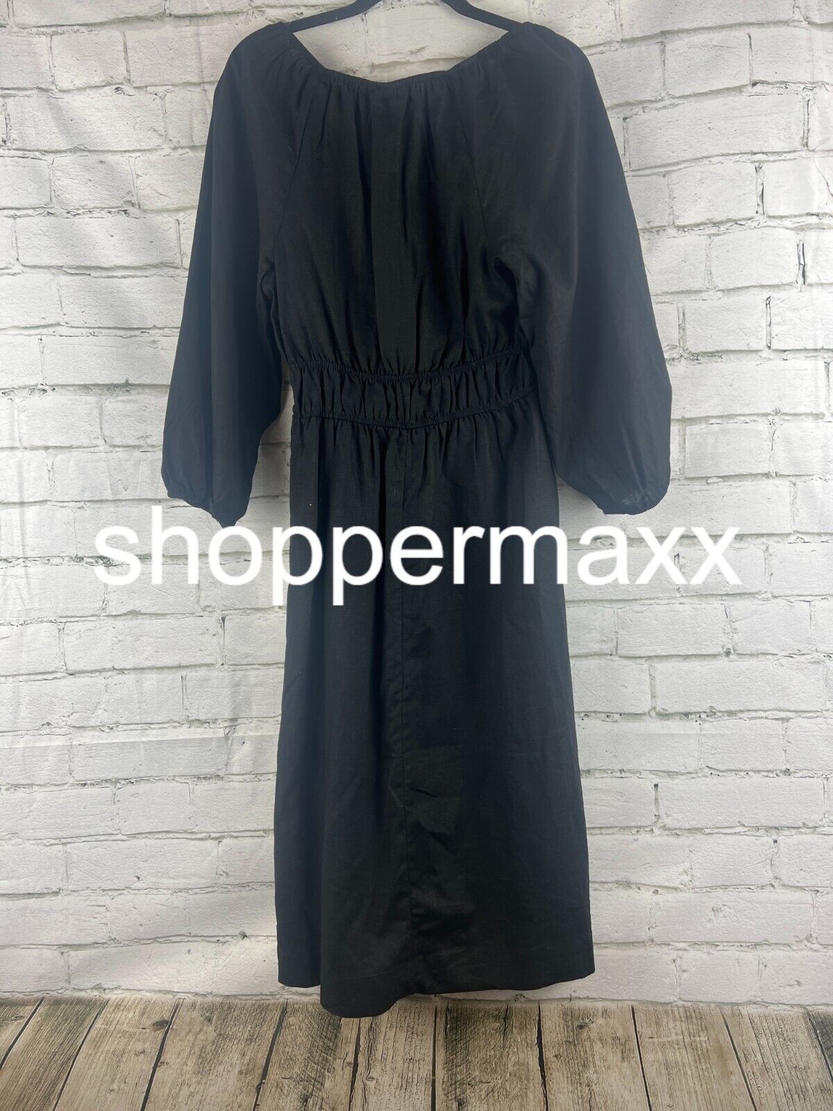 Women's Tie-Front Puff 3/4 Sleeve Midi Dress - Universal Thread, Black, S
