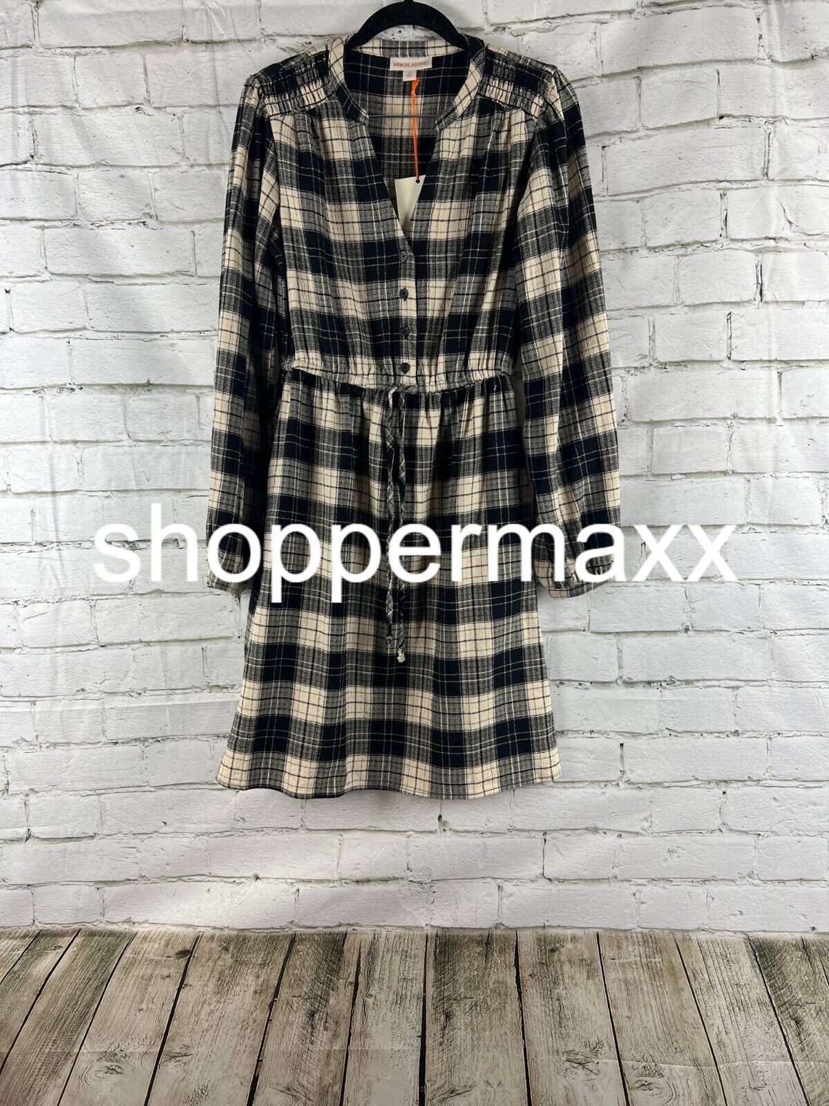 Women's Long Sleeve Plaid A-Line Dress - Knox Rose, Black, XS