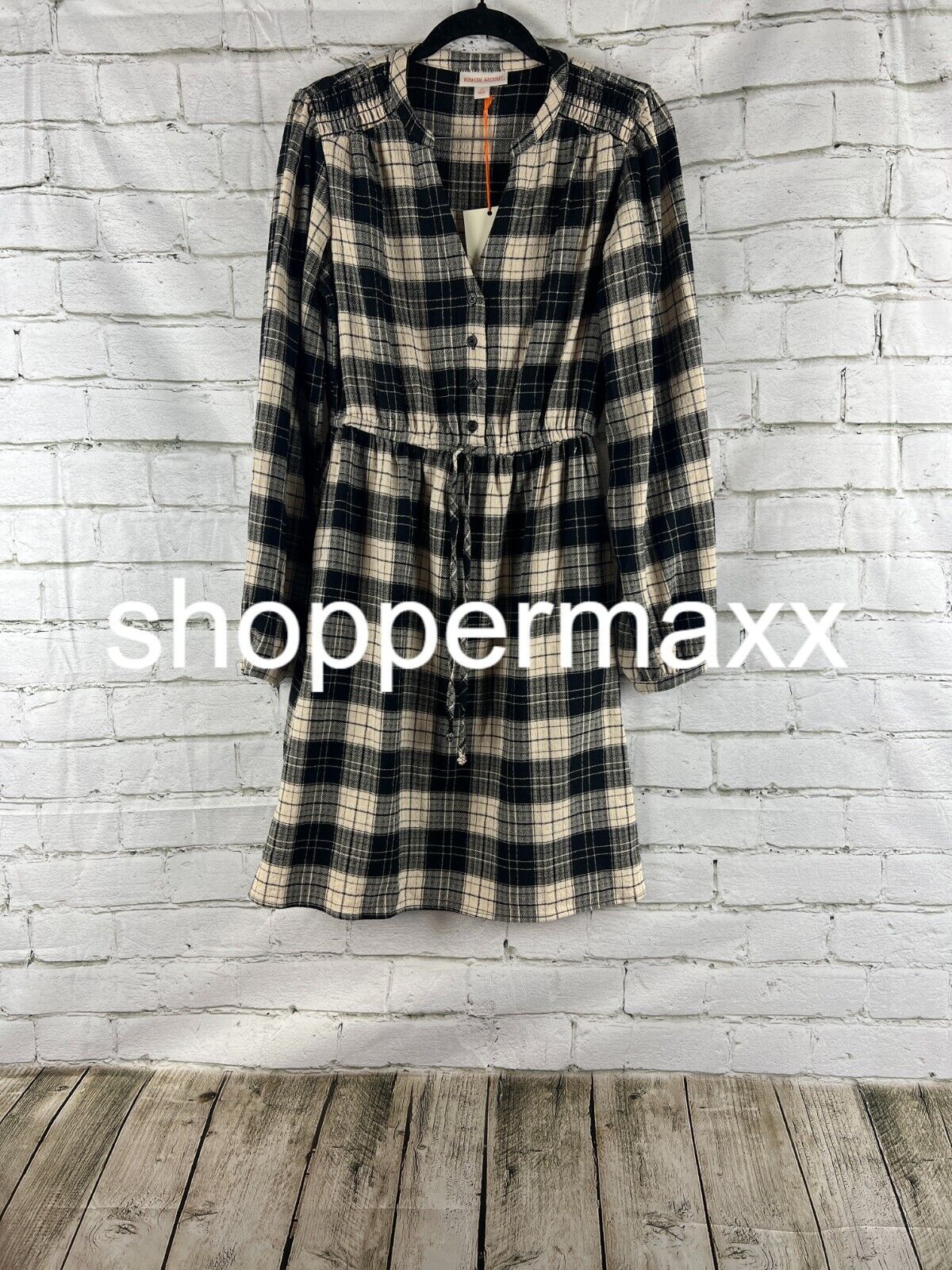 Women's Long Sleeve Plaid A-Line Dress - Knox Rose, Black, XS