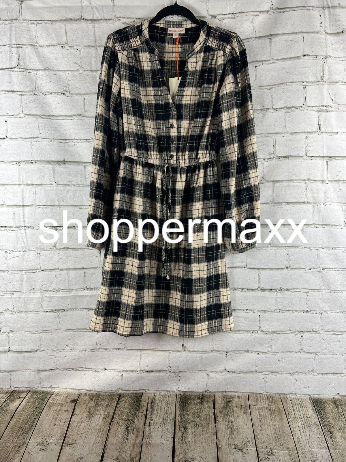 Women's Long Sleeve Plaid A-Line Dress - Knox Rose, Black, XS