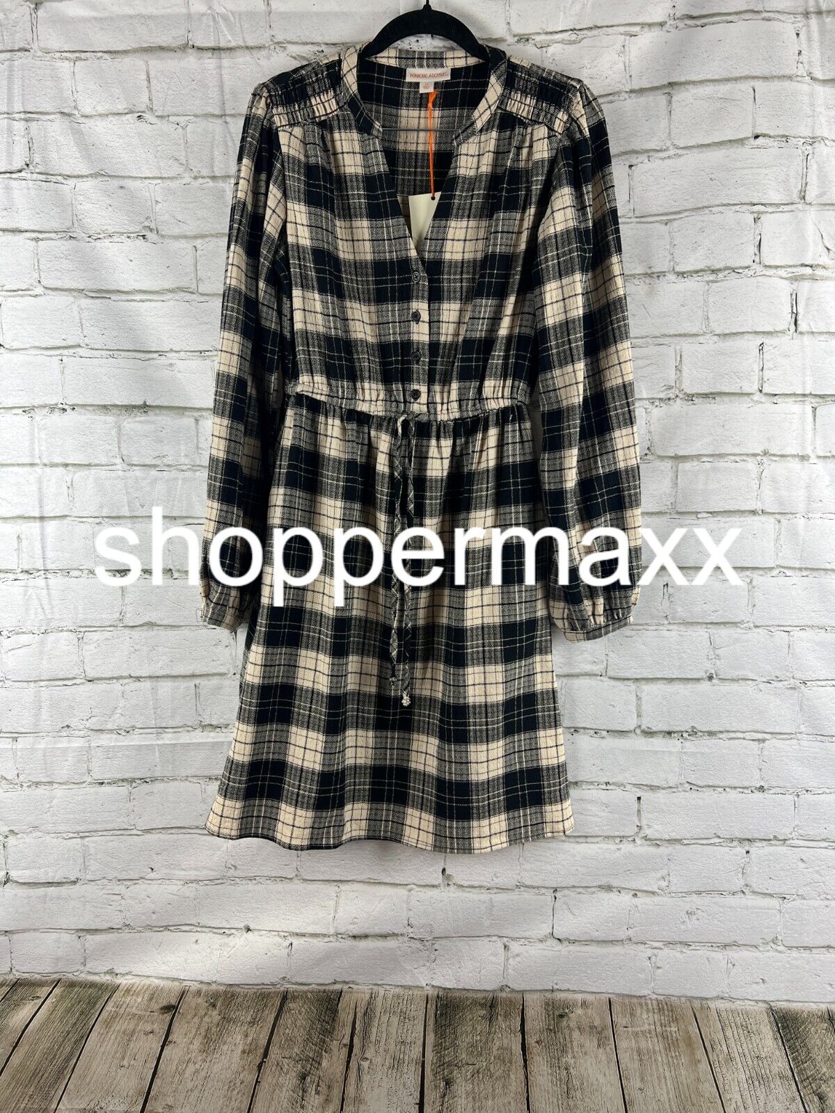 Women's Long Sleeve Plaid A-Line Dress - Knox Rose, Black, XS