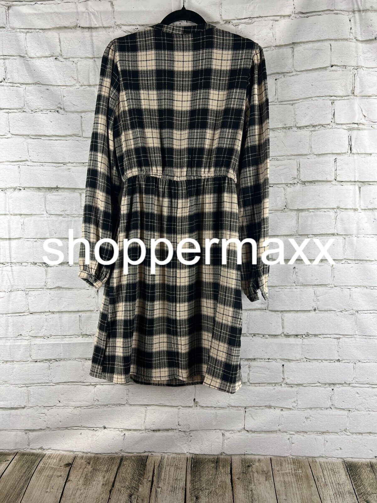 Women's Long Sleeve Plaid A-Line Dress - Knox Rose, Black, XS