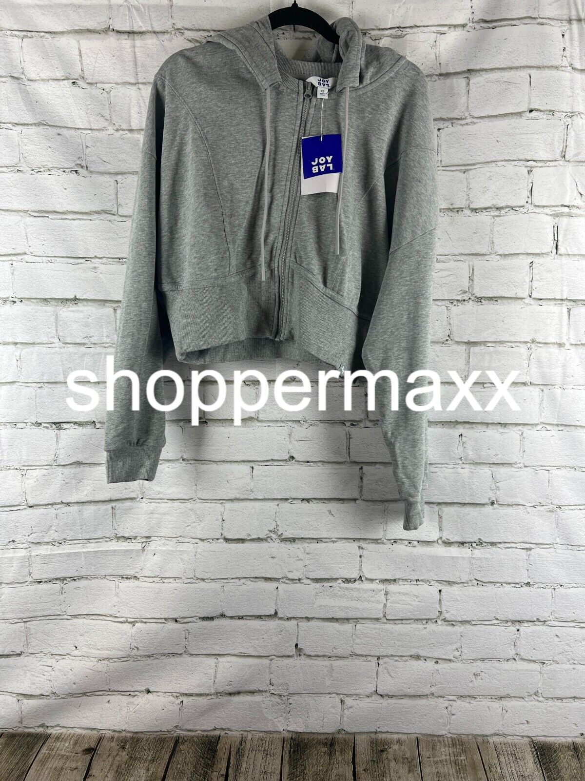 Women's Full Zip French Terry Cropped Hooded Sweatshirt -JoyLab,Heathered Gray,M
