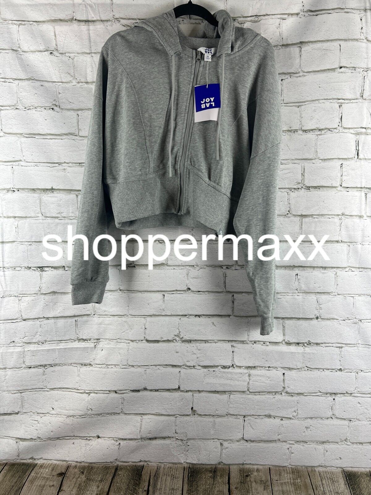 Women's Full Zip French Terry Cropped Hooded Sweatshirt -JoyLab,Heathered Gray,M