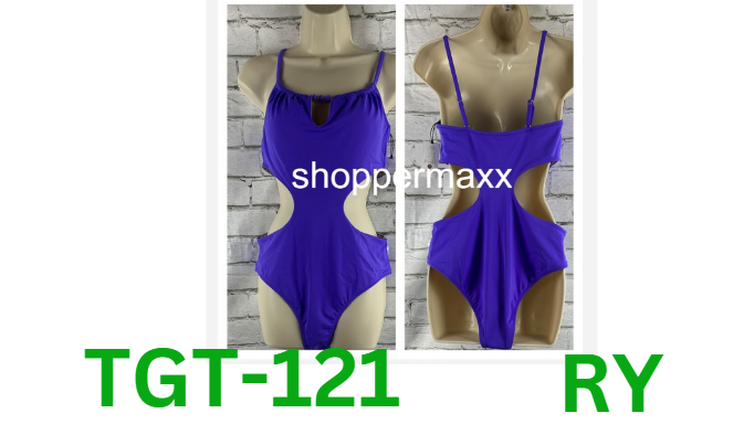 Women's Bead Detail Tunneled Front Cut Out One Piece Swimsuit - Purple-M(8-10)