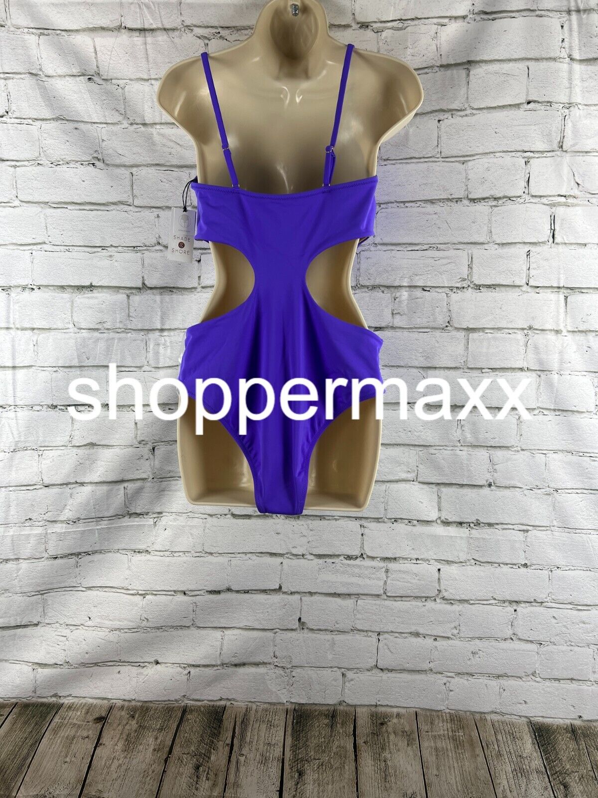 Women's Bead Detail Tunneled Front Cut Out One Piece Swimsuit - Purple-M(8-10)