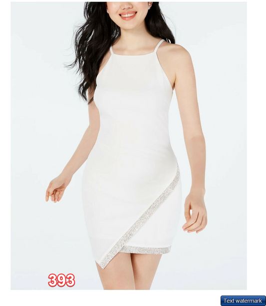 BCX DRESSES Juniors' Off-White Halter Asymmetrical Rhinestone Hem Dress SZ L
