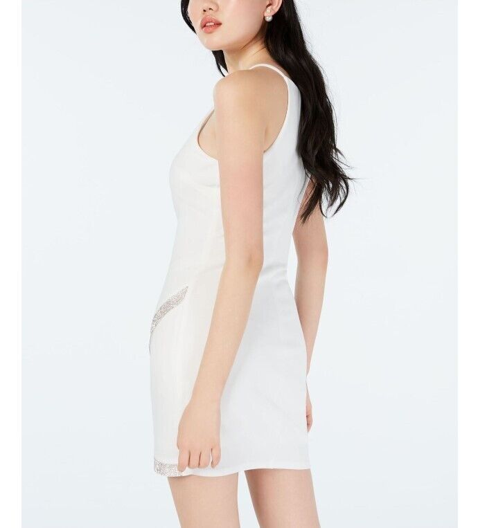 BCX DRESSES Juniors' Off-White Halter Asymmetrical Rhinestone Hem Dress SZ L