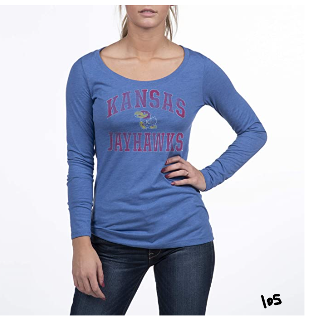 Top of the World Kansas Jayhawks Womens Trim Triblend Long Sleeve Scoop Neck Tee