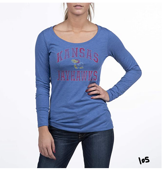 Top of the World Kansas Jayhawks Womens Trim Triblend Long Sleeve Scoop Neck Tee