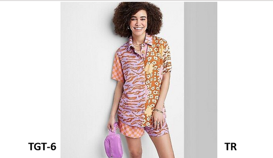 Women's Ascot + Hart Short Sleeve Graphic Button-Front Shirt - Multi, XX-Small