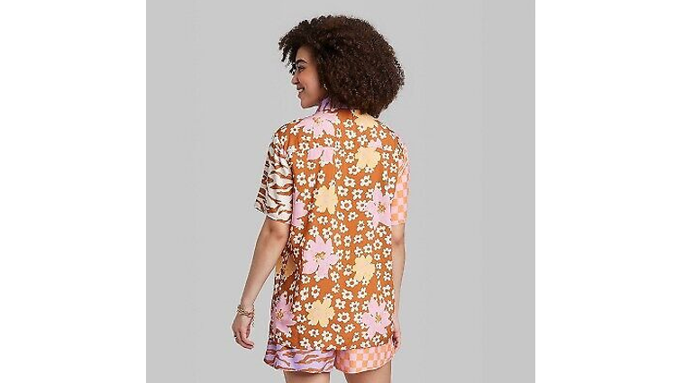Women's Ascot + Hart Short Sleeve Graphic Button-Front Shirt - Multi, XX-Small