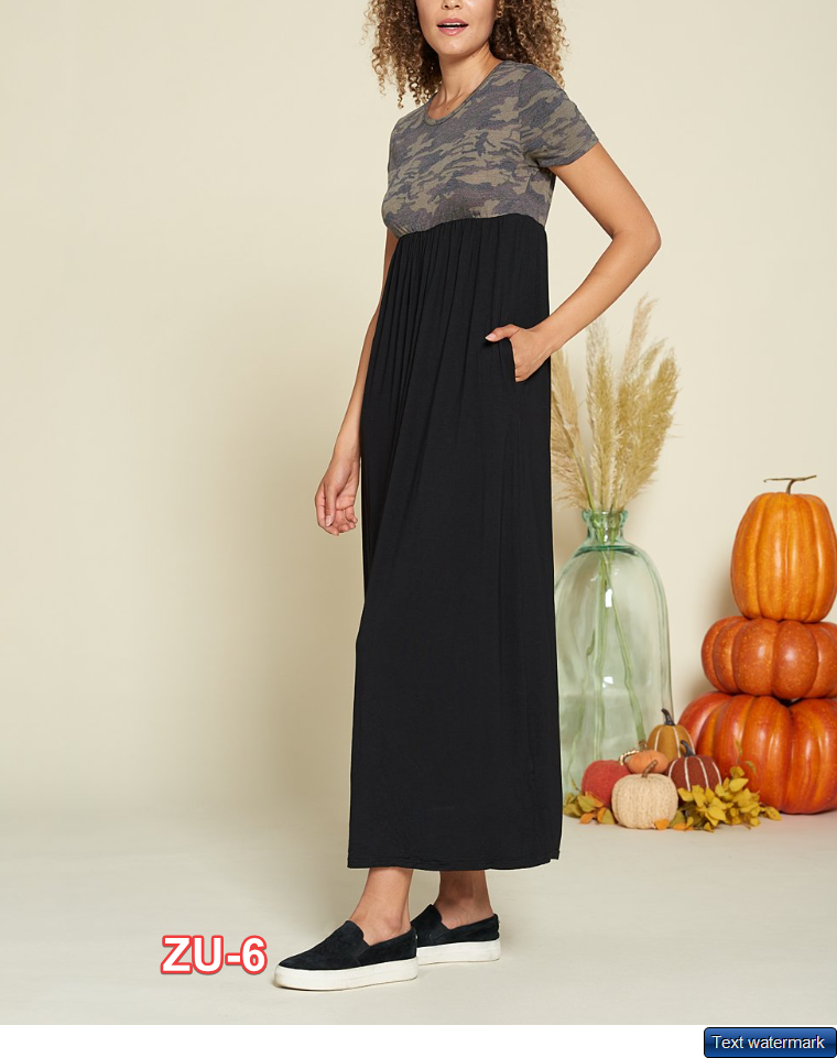 Amaryllis | Muted Camo & Black Color Block Empire-Waist Maxi Dress - Women M