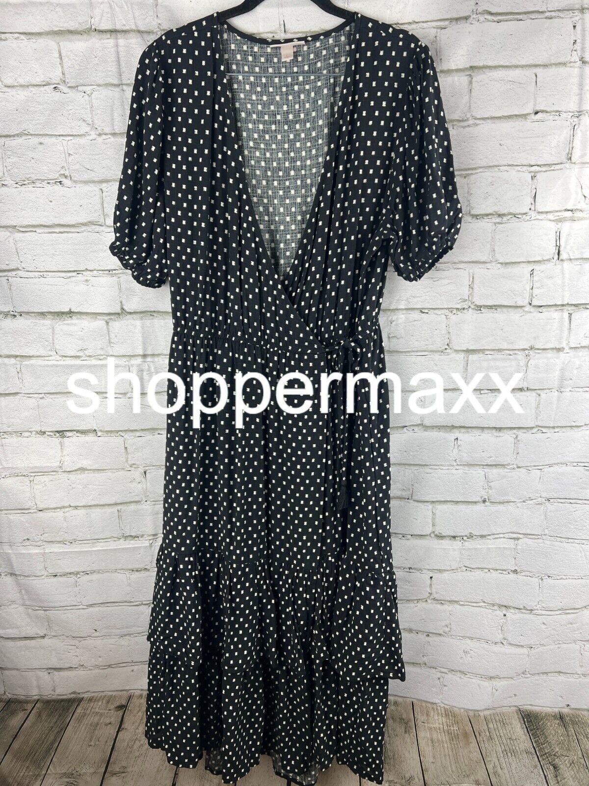 Women's Short Sleeve Wrap Dress - Knox Rose, White/Black, Large