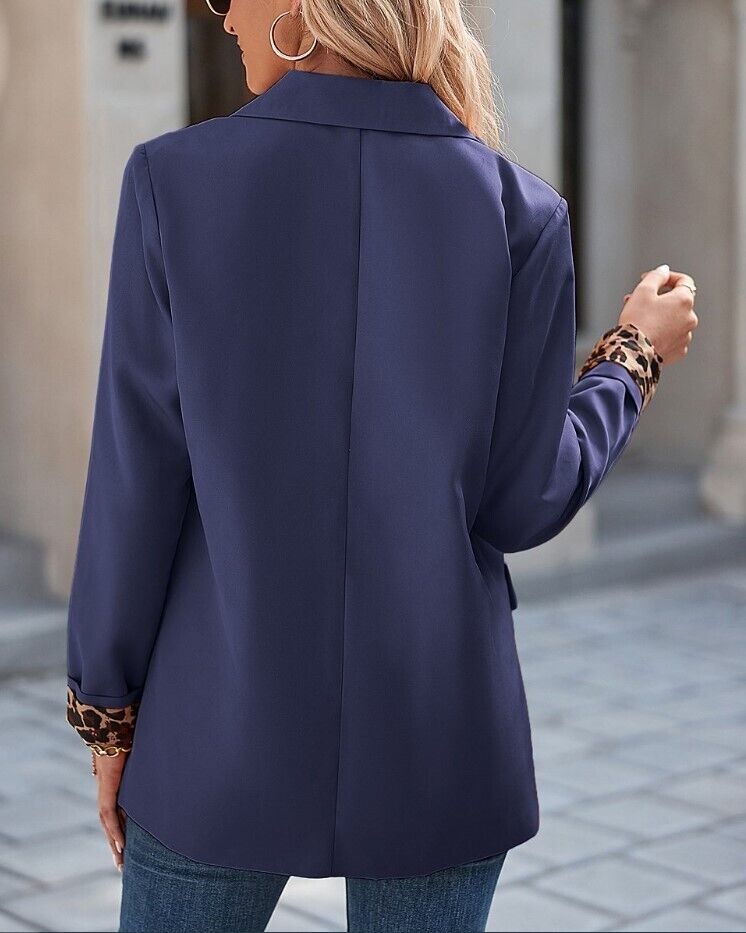 Z Avenue | Navy & Leopard Flap-Pocket Blazer - Juniors size XXL
