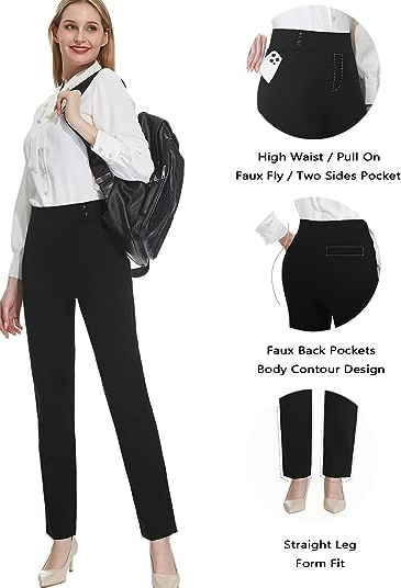 Tapata Women's Straight Leg Dress Pants Stretchy High Waist with Pockets S/31ins