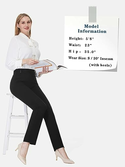 Tapata Women's Straight Leg Dress Pants Stretchy High Waist with Pockets S/31ins