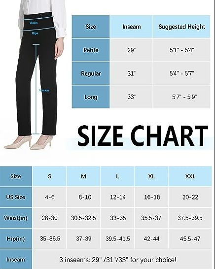 Tapata Women's Straight Leg Dress Pants Stretchy High Waist with Pockets S/31ins