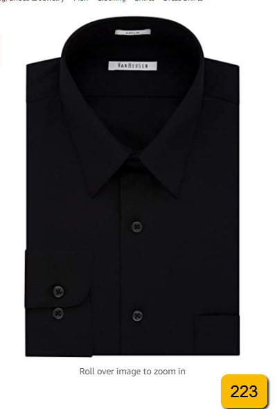 Van Heusen Men's Poplin Regular Fit Solid Point Collar Dress Shirt, Black, Small