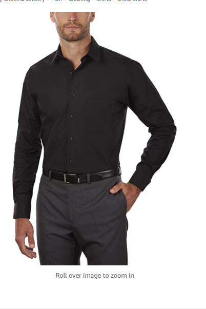 Van Heusen Men's Poplin Regular Fit Solid Point Collar Dress Shirt, Black, Small