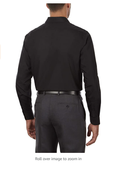 Van Heusen Men's Poplin Regular Fit Solid Point Collar Dress Shirt, Black, Small