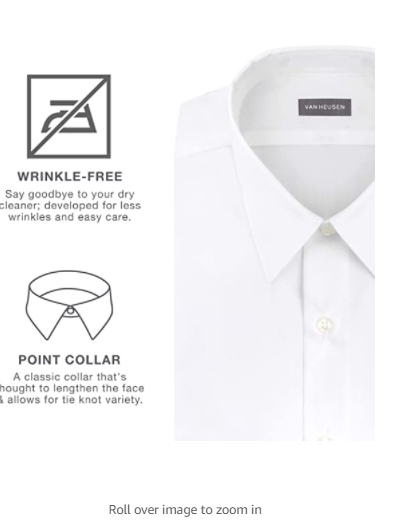 Van Heusen Men's Poplin Regular Fit Solid Point Collar Dress Shirt, Black, Small