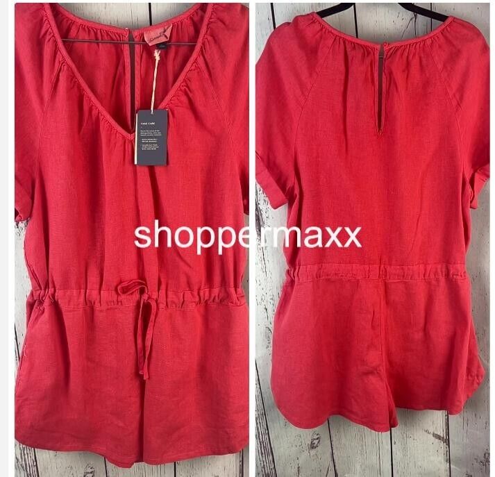 Universal Thread Women's Short Sleeve Romper with Pockets, Red, Size Small