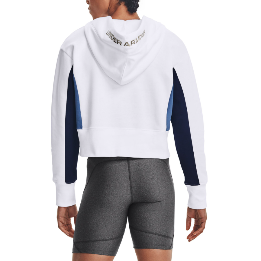 Under Armour Womens Rival Fleece Embroidered Hoodie Loose Fit White Blue XLarge