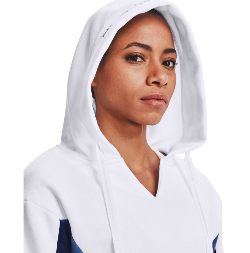 Under Armour Womens Rival Fleece Embroidered Hoodie Loose Fit White Blue XLarge