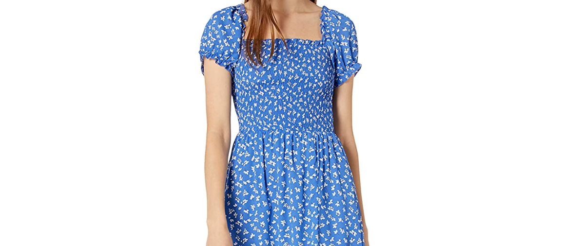 4SI3NNA Women's Cayden Short Puff Sleeve Smocked Midi Dress Blue Still Floral S