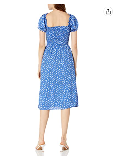 4SI3NNA Women's Cayden Short Puff Sleeve Smocked Midi Dress Blue Still Floral S