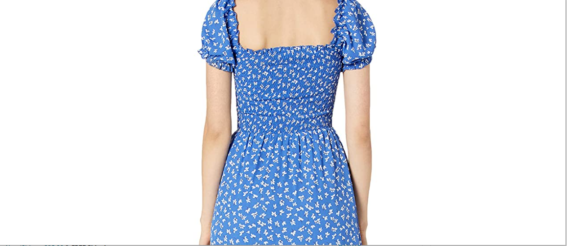 4SI3NNA Women's Cayden Short Puff Sleeve Smocked Midi Dress Blue Still Floral S