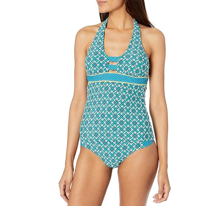 Cole of California Women's Standard Halter Tankini Swim Top, Tile Print, Medium