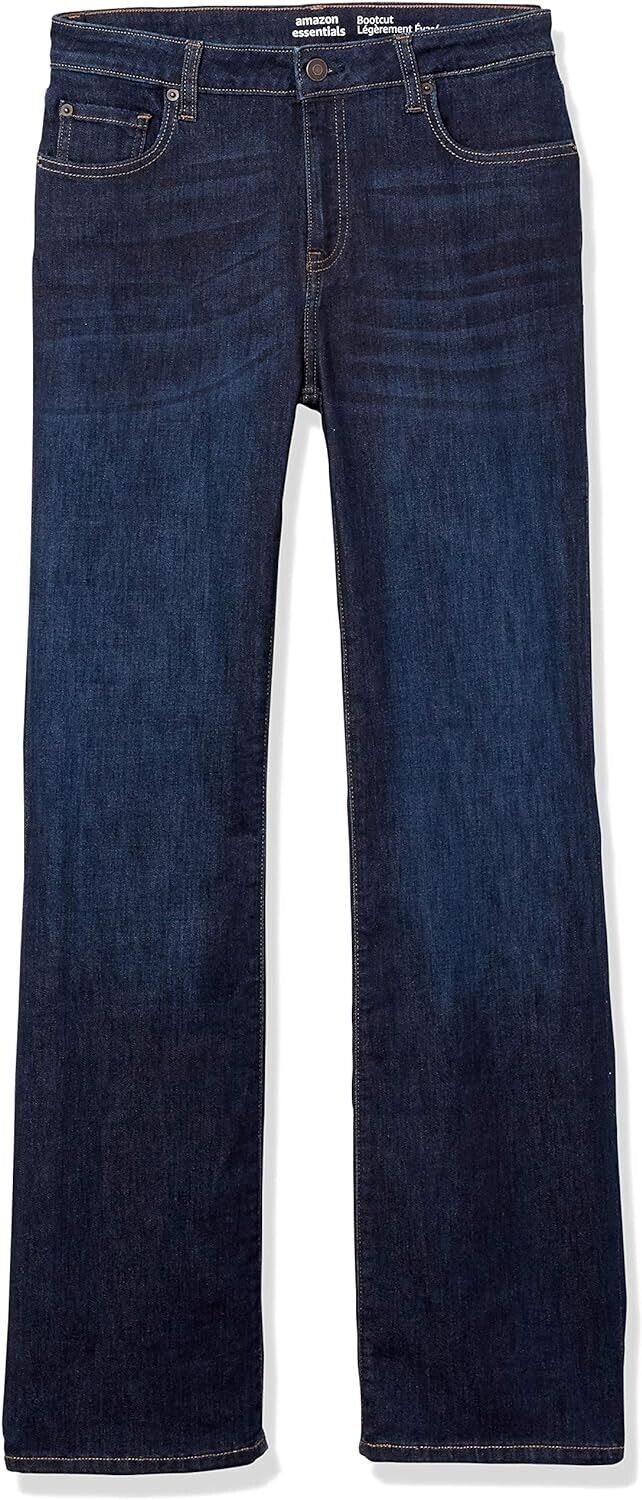 Amazon Essentials, Women's Mid-Rise, Slim Bootcut Jean, Dark Wash, 16 Short