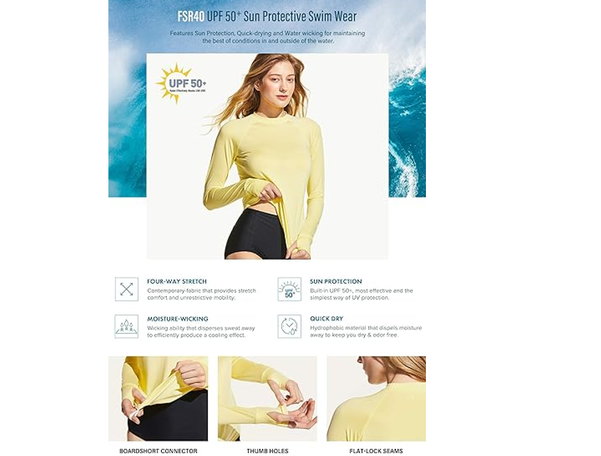 TSLA Women's UPF 50+ Rash Guard Long Sleeve, Water Beach Surf Swim Shirts, Small