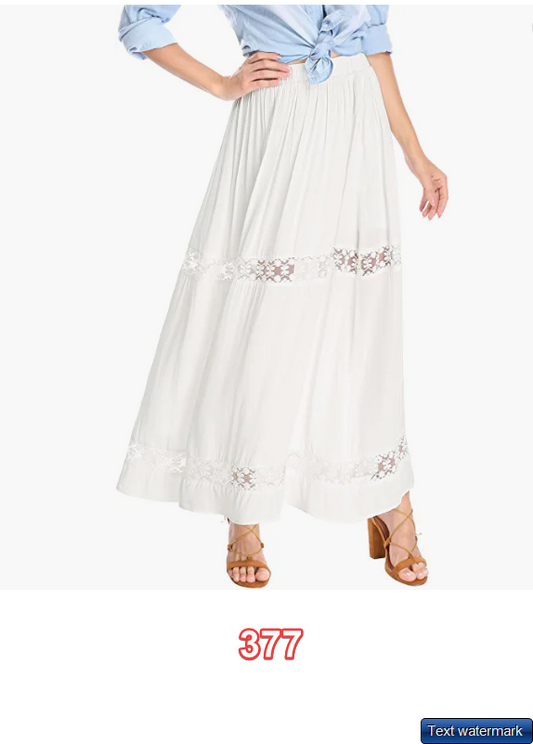 Allegra K Womens Long Skirts Elastic Waist Swing A-Line Lace Insert Maxi Skirt S