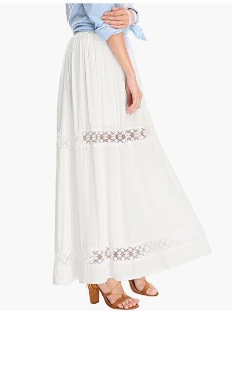 Allegra K Womens Long Skirts Elastic Waist Swing A-Line Lace Insert Maxi Skirt S