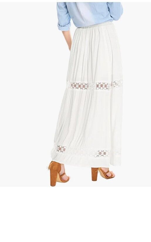 Allegra K Womens Long Skirts Elastic Waist Swing A-Line Lace Insert Maxi Skirt S