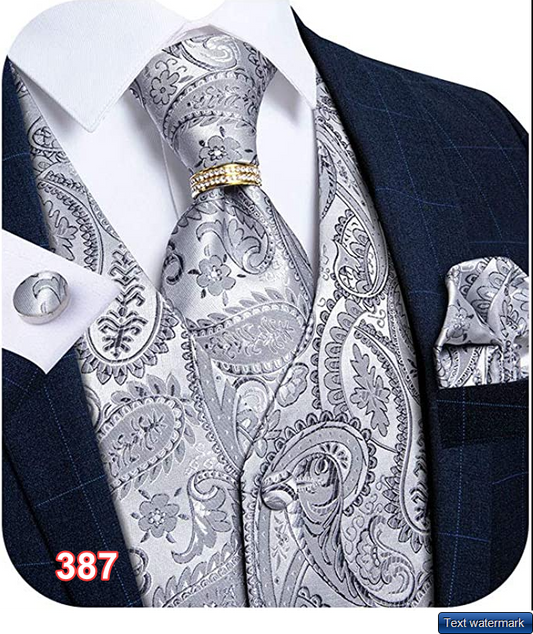 DiBanGu Mens Suit Vest Set Tuxedo Waistcoat Tie Pocket Square Cufflink Tie Ring