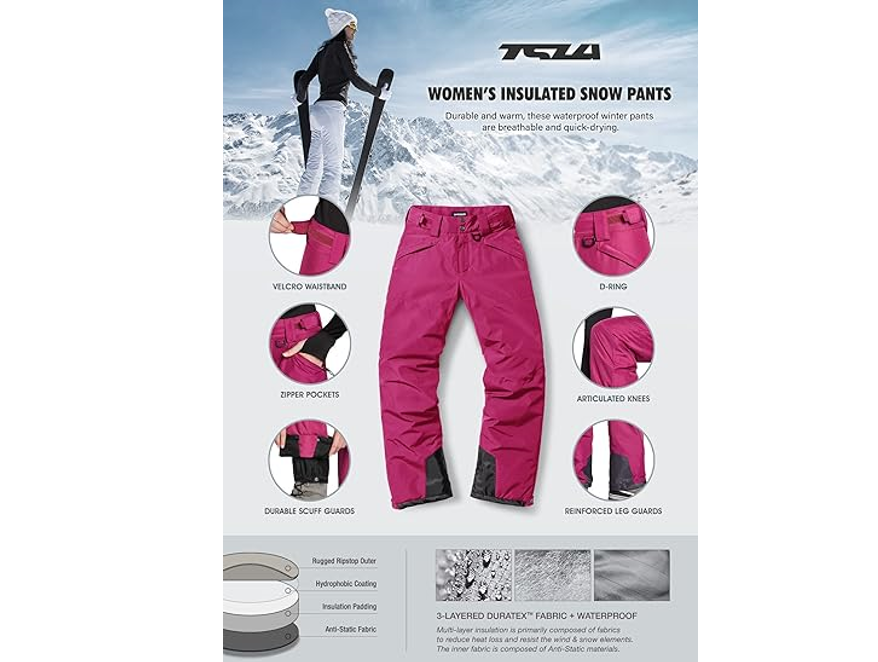 TSLA Women Winter Snow Waterproof Insulated Ski Pants Ripstop Snowboard Pant YXL