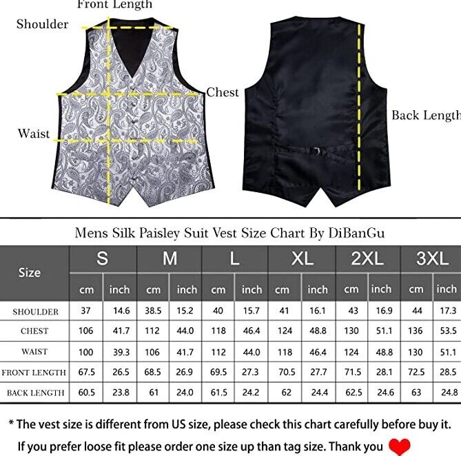 DiBanGu Mens Suit Vest Set Tuxedo Waistcoat Tie Pocket Square Cufflink Tie Ring