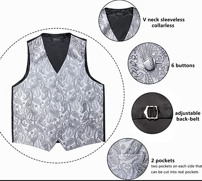 DiBanGu Mens Suit Vest Set Tuxedo Waistcoat Tie Pocket Square Cufflink Tie Ring