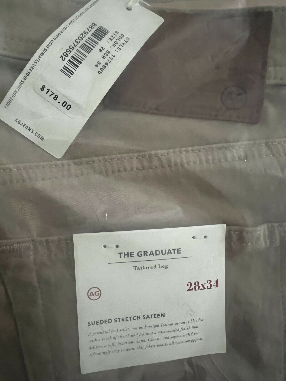 AG Adriano Goldschmied-Men's Graduate Slim Straight Jean Birch Sz 28Wx34L $178
