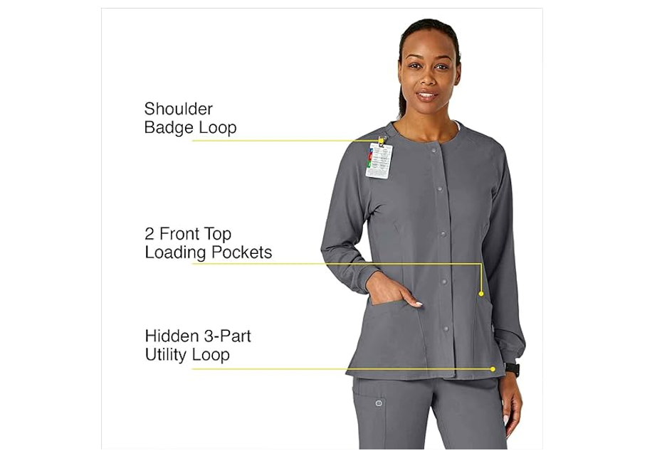 WonderWink Women's Plus-Size Crew Neck Warm Up Jacket Blazer, Pewter, 3-XLarge